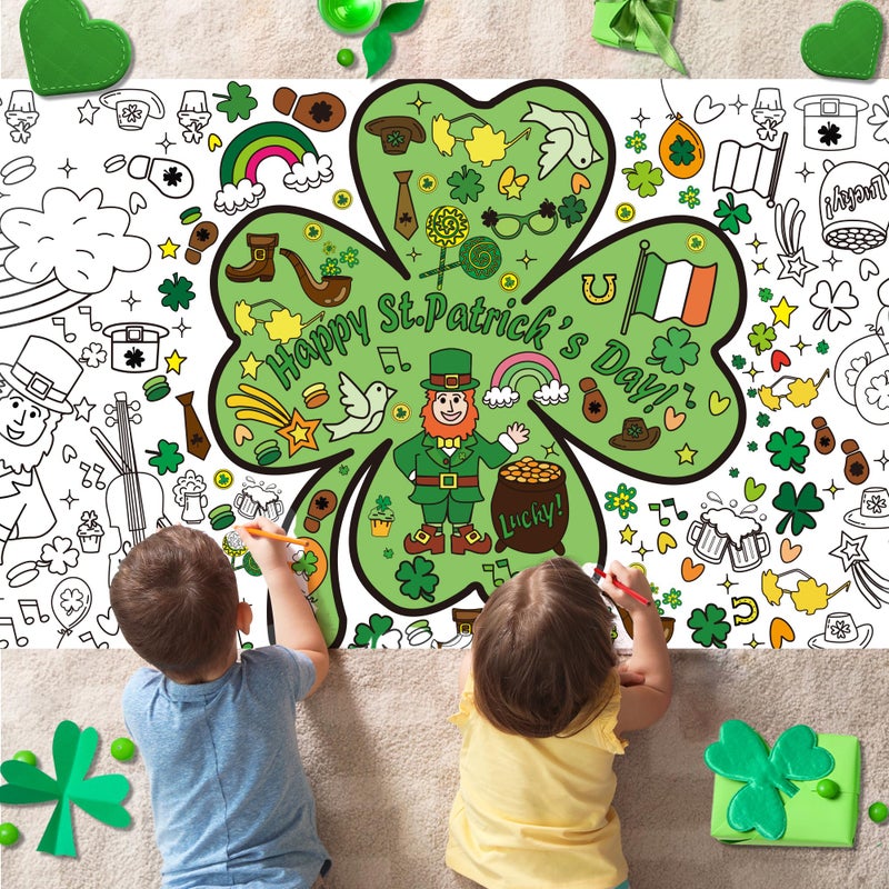 OHOME St Patrick's Day Giant Coloring Poster/Tablecloth - 72Ã—30 Inch St Patricks Day Crafts for Kids,St Patricks Day Gifts Games Activities Toys Decor Party Decorations - Image 1