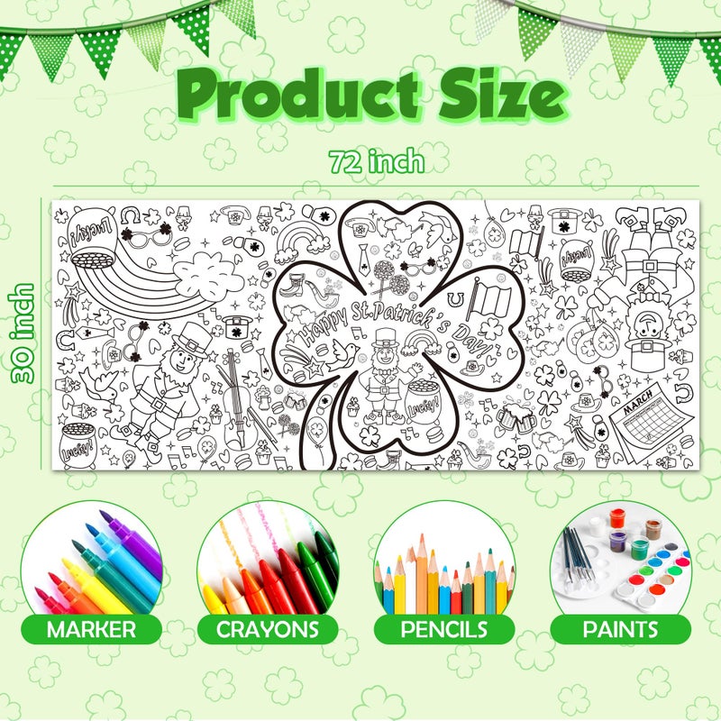 OHOME St Patrick's Day Giant Coloring Poster/Tablecloth - 72Ã—30 Inch St Patricks Day Crafts for Kids,St Patricks Day Gifts Games Activities Toys Decor Party Decorations - Image 2