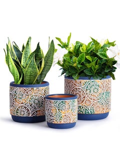 LENND 3 Piece Ceramic Plant pots - Indoor Flower Pots Set with Drainage Holes, 14.5/12/9/cm, Modern Decorative Flower pots Outdoor Plants Lilies, Cacti, Succulents,  Bamboo  - Image 1