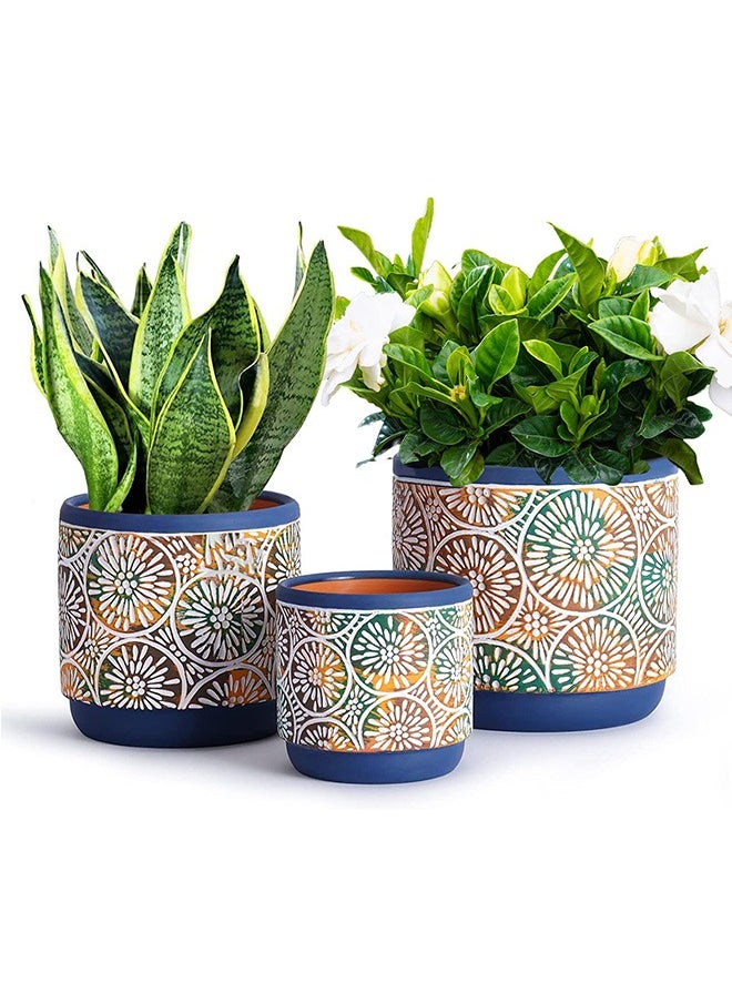LENND - 3 Piece Ceramic Plant pots - Indoor Flower Pots Set with Drainage Holes, 14.5/12/9/cm, Modern Decorative Flower pots Outdoor Plants Lilies, Cacti, Succulents,  Bamboo - Image 1