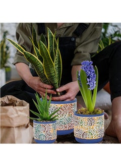 LENND 3 Piece Ceramic Plant pots - Indoor Flower Pots Set with Drainage Holes, 14.5/12/9/cm, Modern Decorative Flower pots Outdoor Plants Lilies, Cacti, Succulents,  Bamboo  - Image 3