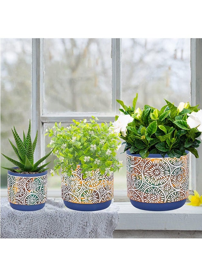 LENND - 3 Piece Ceramic Plant pots - Indoor Flower Pots Set with Drainage Holes, 14.5/12/9/cm, Modern Decorative Flower pots Outdoor Plants Lilies, Cacti, Succulents,  Bamboo - Image 1