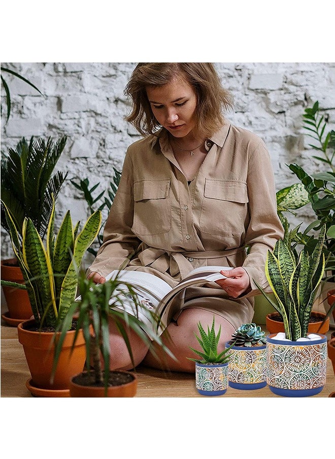 LENND - 3 Piece Ceramic Plant pots - Indoor Flower Pots Set with Drainage Holes, 14.5/12/9/cm, Modern Decorative Flower pots Outdoor Plants Lilies, Cacti, Succulents,  Bamboo - Image 1