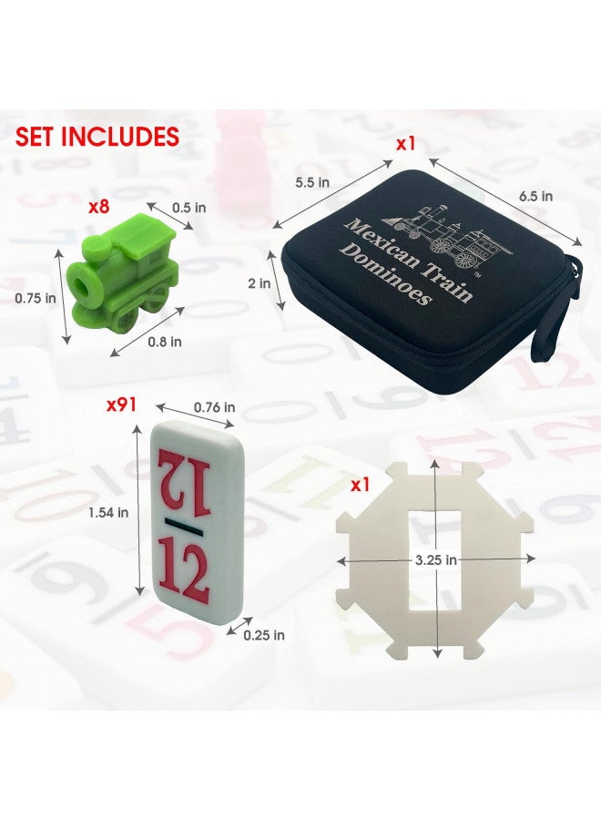 CHH دومينو قطار مكسيكي مزدوج 12 بحجم السفر مع حقيبة بسحاب، محور و 8 قطارات دومينو - Image 4