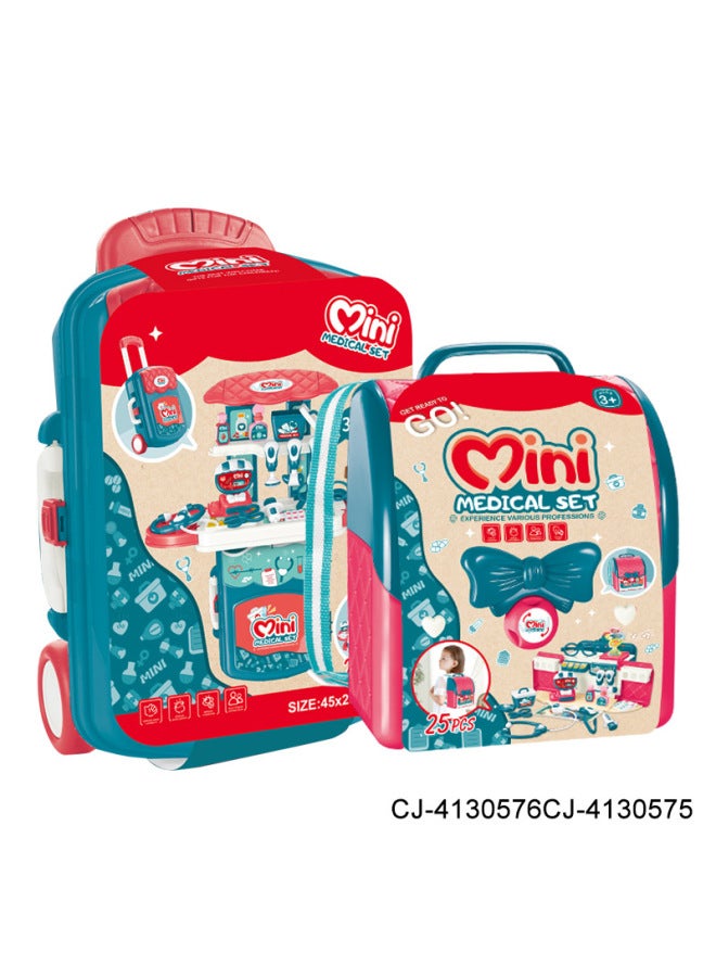 Kidsren's Medical Tool Pull Box Pole Toy Three-in-one School Bag Colored Mud With Light Music Baby Play House Set-Color:CJ-4130575 - Image 5