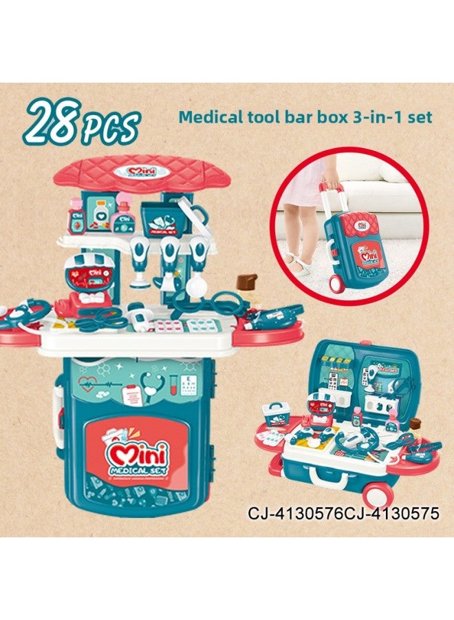 Kidsren's Medical Tool Pull Box Pole Toy Three-in-one School Bag Colored Mud With Light Music Baby Play House Set-Color:CJ-4130575 - Image 3