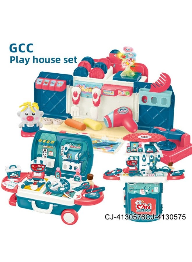 Kidsren's Medical Tool Pull Box Pole Toy Three-in-one School Bag Colored Mud With Light Music Baby Play House Set-Color:CJ-4130575 - Image 2