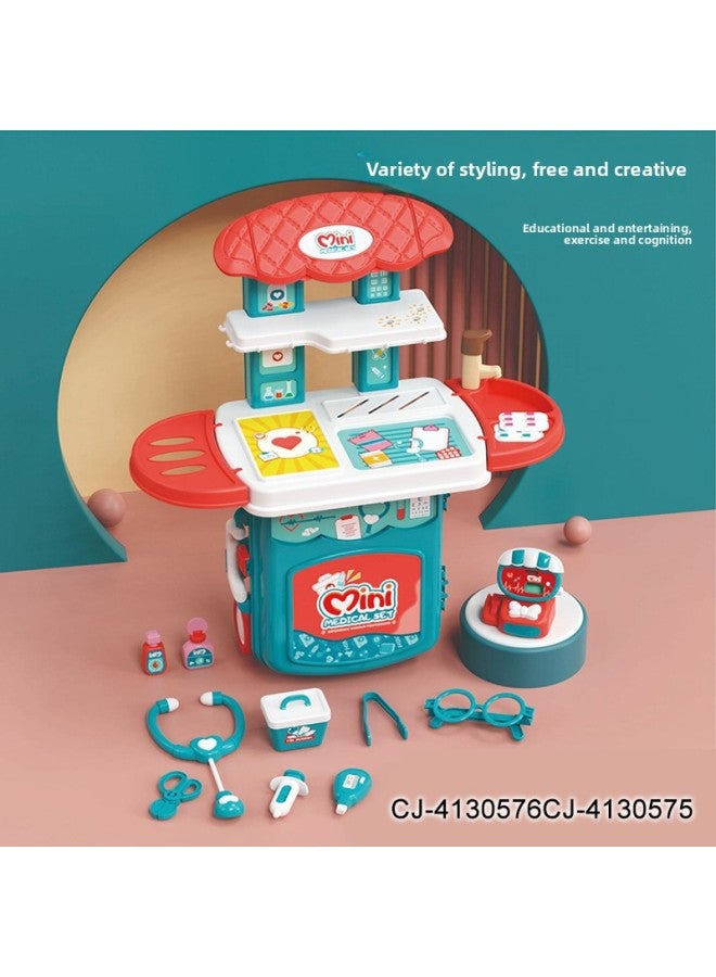 Kidsren's Medical Tool Pull Box Pole Toy Three-in-one School Bag Colored Mud With Light Music Baby Play House Set-Color:CJ-4130575 - Image 4