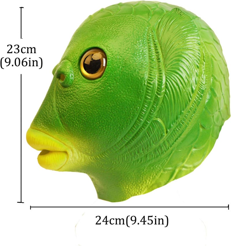 AQKILO Green Fish Mask for Adults, Natural Latex Sea Creature Full Head Mask for Halloween, Cosplay, and Costume Parties - Image 5