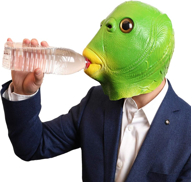 AQKILO Green Fish Mask for Adults, Natural Latex Sea Creature Full Head Mask for Halloween, Cosplay, and Costume Parties - Image 3