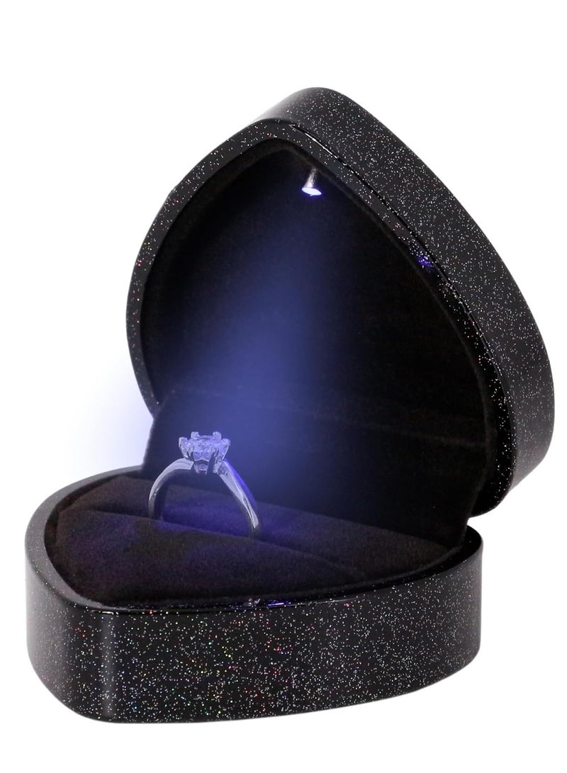 KASTWAVE Heart Shaped Ring Gift Box with LED Light, Heart Velvet Wedding Ring Case Jewelry Gift Box for Proposal, Engagement, Wedding - Easy to fit into Your Pocket or Handbag - Image 1