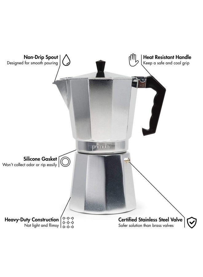 Primula Classic Stovetop Espresso and Coffee Maker, Moka Pot for Italian and Cuban Café Brewing, Greca Coffee Maker, Cafeteras, 12 Espresso Cups, Silver - Image 1