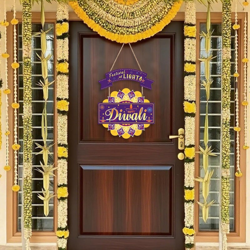 Ausril Happy Diwali Door Decor,Festival of Lights Door Sign,Indian Deepawali Wooden Sign,Dewalee Wood Wall Hanging,Diya Diwali Sign,Diwali Party Decor for Home Proch Yard Office Garden - Image 5