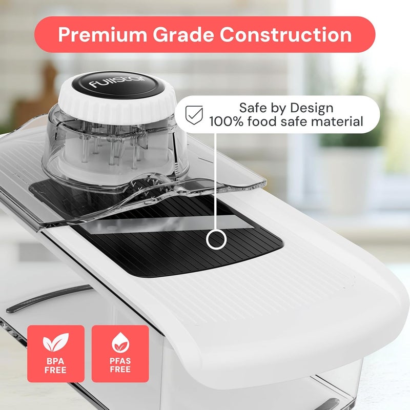Fullstar Mandoline Slicer for Kitchen, Cheese Grater Vegetable Spiralizer and Veggie Slicer for Cooking & Meal Prep, Kitchen Gadgets Organizer & Safety Glove Included (6 in 1, White) - Image 5