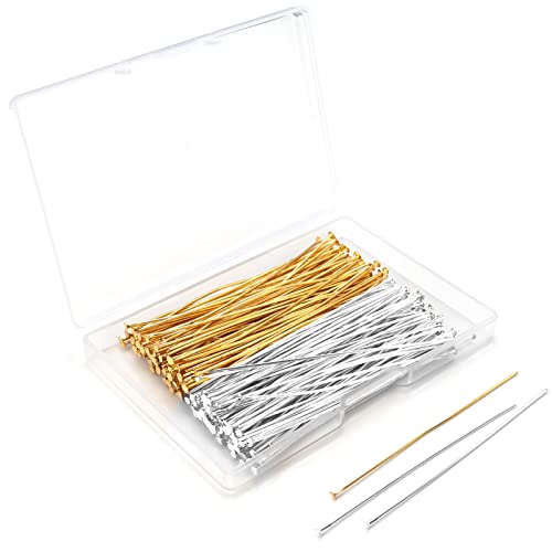 Yumttero 200 Pcs 70mm276 Inch 21 Gauge Straight Head Pins for Craft Earring Bracelet Necklace Pendant DIY Jewelry Making Silver  Gold Color