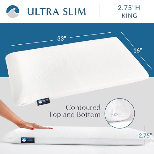 Bluewave Bedding Ultra Slim Gel Memory Foam Pillow for Stomach and Back Sleepers - Thin, Flat Design for Cervical Neck Alignment and Deeper Sleep (2.75-Inches Height, King Size) - Image 2