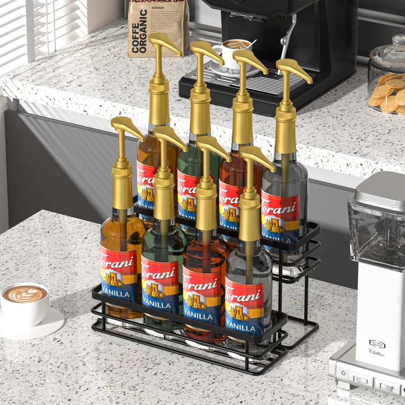 Vantimo 8 Bottle Coffee Syrup Organizer Rack, 2 Tier Coffee Syrup Stand Holder for Coffee Bar, Coffee Syrup Organizer for Countertop, Small Wine Rack for Family, Storage for Syrup, Dressing, Black - Image 4