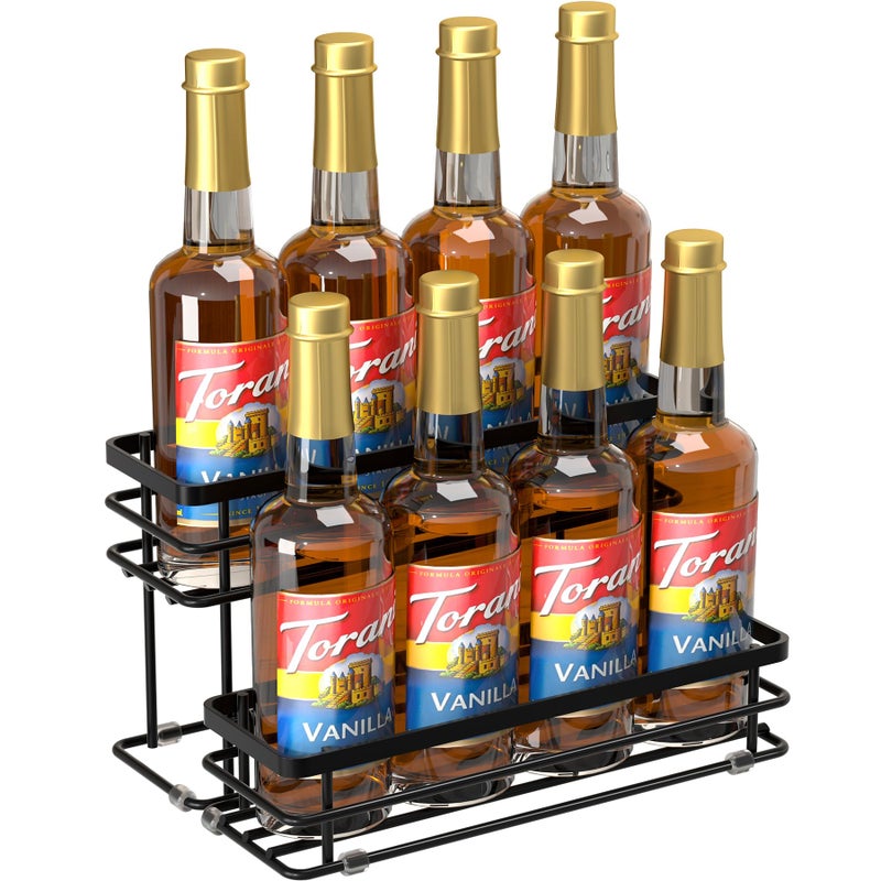 Vantimo 8 Bottle Coffee Syrup Organizer Rack, 2 Tier Coffee Syrup Stand Holder for Coffee Bar, Coffee Syrup Organizer for Countertop, Small Wine Rack for Family, Storage for Syrup, Dressing, Black - Image 1