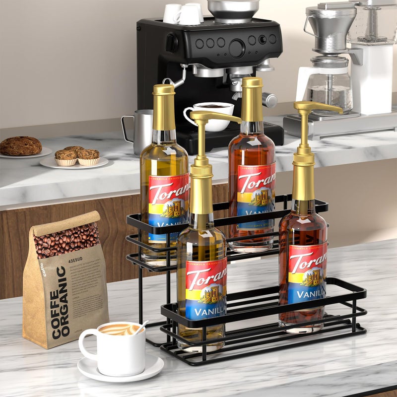 Vantimo 8 Bottle Coffee Syrup Organizer Rack, 2 Tier Coffee Syrup Stand Holder for Coffee Bar, Coffee Syrup Organizer for Countertop, Small Wine Rack for Family, Storage for Syrup, Dressing, Black - Image 2
