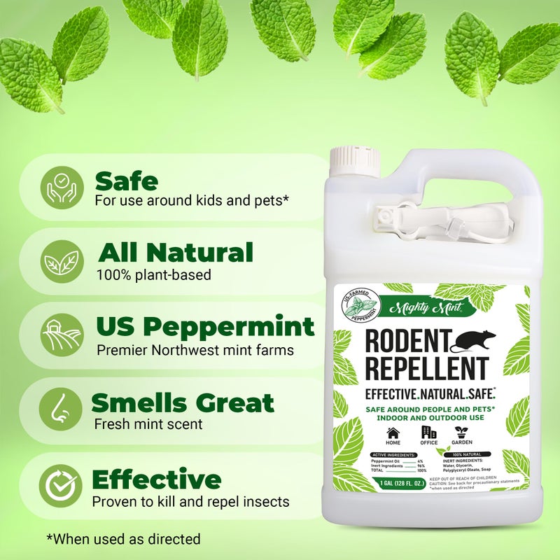 Mighty Mint Peppermint Oil Rodent Repellent Spray with Microfiber Cloth â€“ Natural Indoor & Outdoor Control for Mice and Rats â€“ Plant-Based, Extra-Strong Formula - 1 Gallon (128 oz) - Image 2