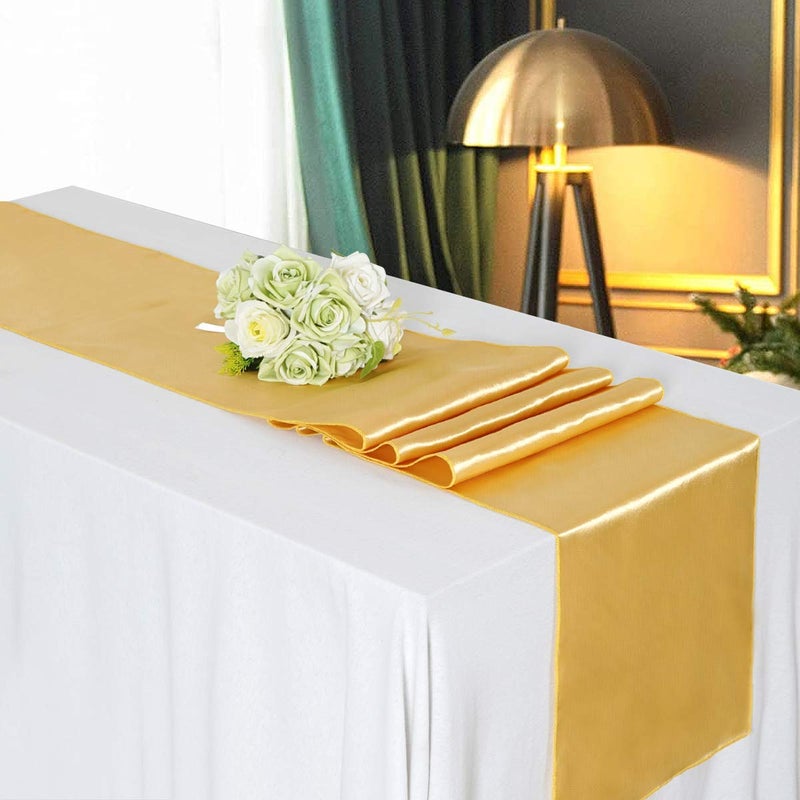 LuoluoHouse 5 Pack Satin Table Runners 12 x 108 inches Long Silk and Smooth Fabric Gold Table Runner for New Year Party Wedding Banquet Birthday Graduations - Image 2