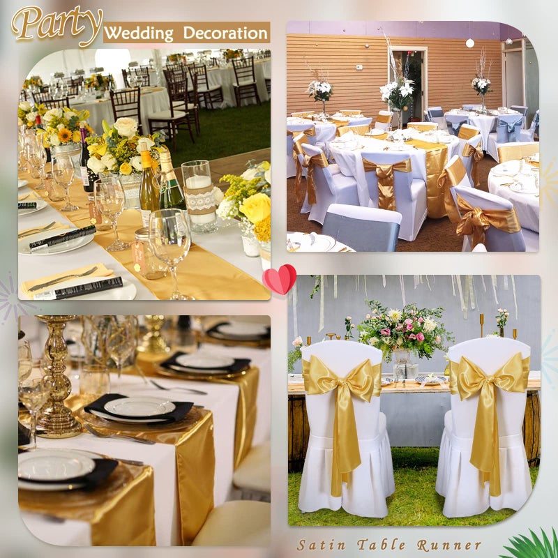 LuoluoHouse 5 Pack Satin Table Runners 12 x 108 inches Long Silk and Smooth Fabric Gold Table Runner for New Year Party Wedding Banquet Birthday Graduations - Image 4