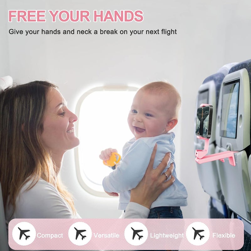 Perilogics Trendy flexible practical build Airplane Phone Holder Mount Universal in Flight Hands Free Viewing with Multi-Directional Dual 360 Degree Rotation (Pink) Stain resistant - Image 5