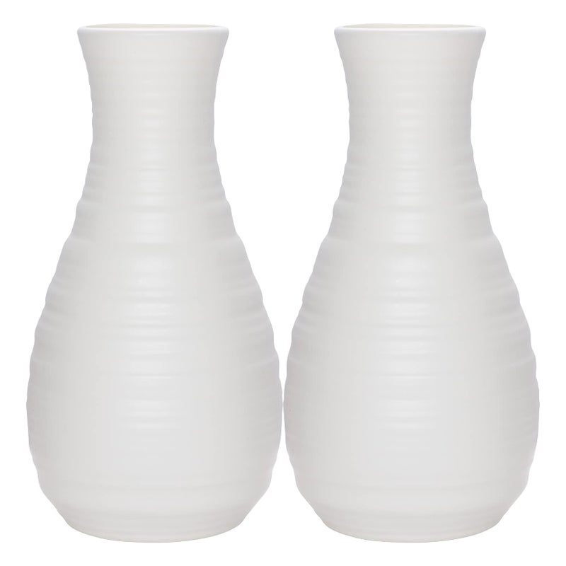 yeabwps 2 Pack Composite Plastics Flower Vase  Unbreakable Ceramic Look Vase for Home Decor Centerpieces  Arranging Bouquets (White) - Image 1
