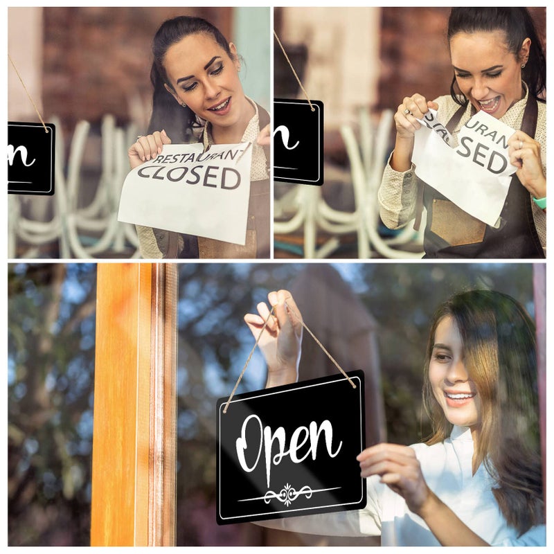 CARGEN Open Signs - Double Sided Open Closed Sign Business Hours Hanging with Rope Hours of Operation for Business Walls Window Shop Bar Hotel - Image 2