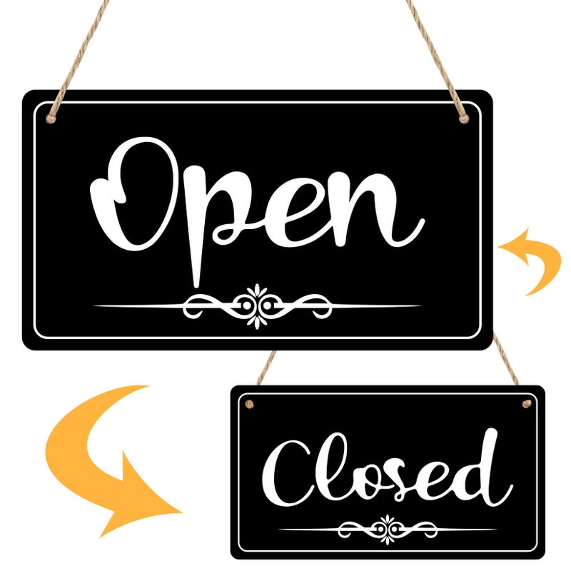 CARGEN Open Signs - Double Sided Open Closed Sign Business Hours Hanging with Rope Hours of Operation for Business Walls Window Shop Bar Hotel - Image 1