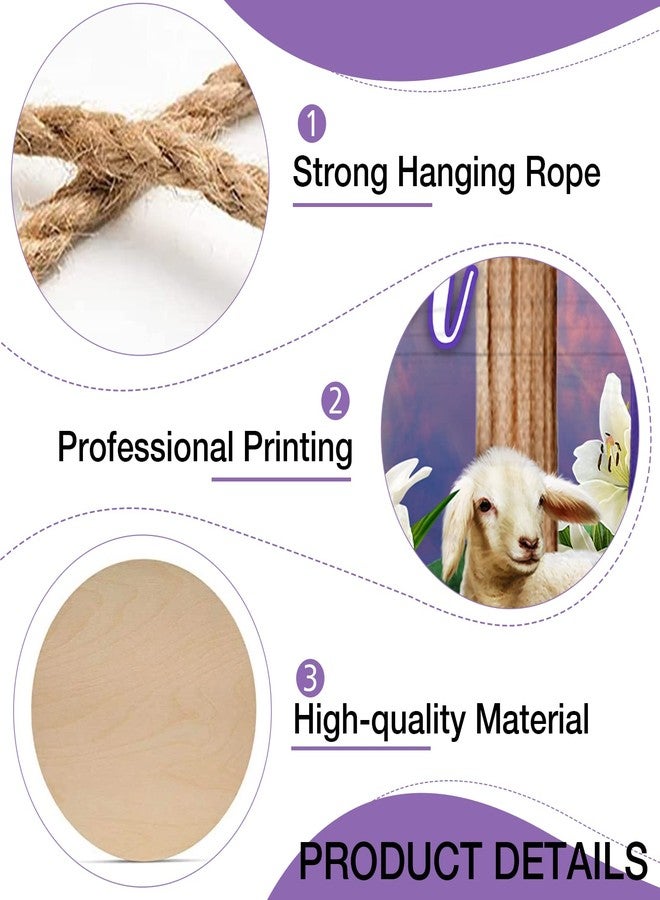 Deroro He is Risen Easter Religious Cross Sign for Front Door Decor, Christian Lily Flowers Faith Wood Door Hanger for Outdoor Outside Porch, Sunrise Sheep Wooden Wreath Indoor Wall Hanging Decoration - Image 3