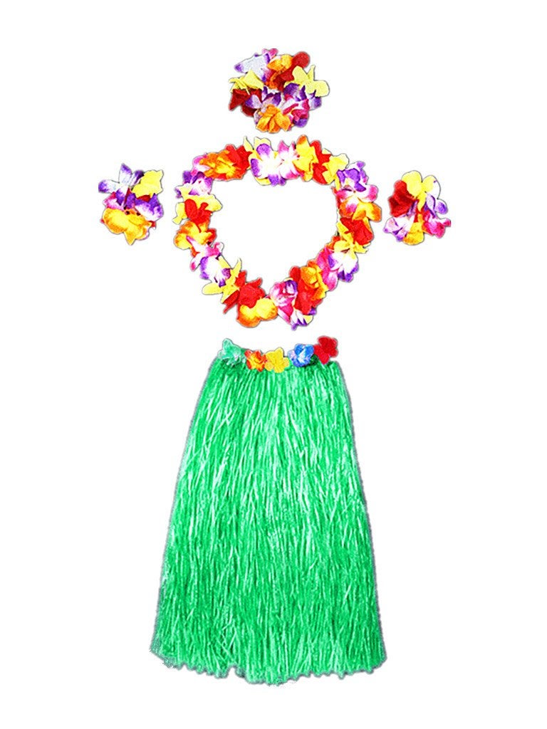 Hawaii Dancing Hula Set Grass Skirt Adult Costume SuitSkirt colorgreenthicken