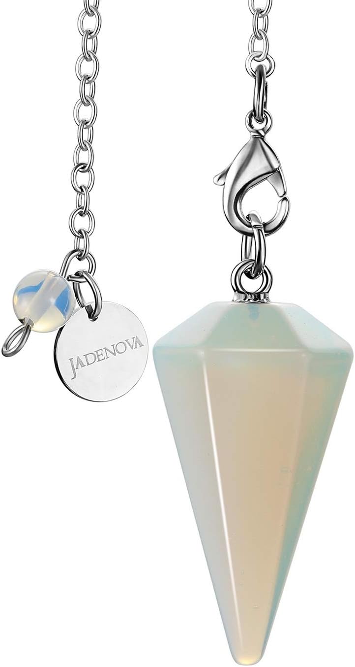 JADENOVA Pendulum Crystal Natural Amethyst Healing Pendant Necklace for Women Divination Dowsing (Crystal with 2 chains), Gemstone, synthetic opalite - Image 1