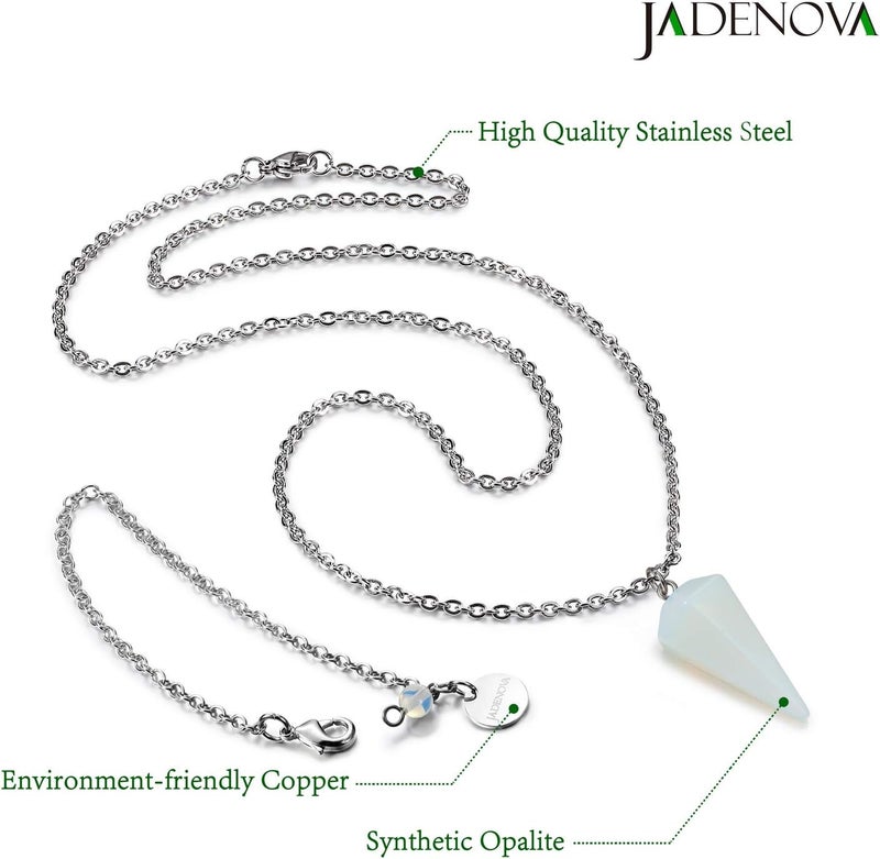 JADENOVA Pendulum Crystal Natural Amethyst Healing Pendant Necklace for Women Divination Dowsing (Crystal with 2 chains), Gemstone, synthetic opalite - Image 2