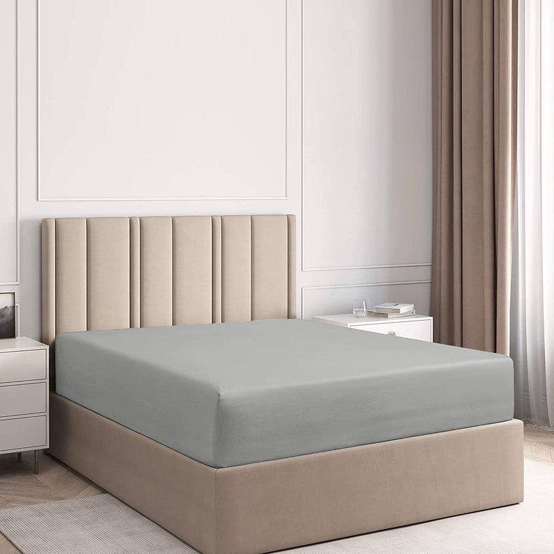 DAN RIVER 100 Cotton Jersey Fitted Sheet Queen Grey 16 Inch Deep Pockets Ultra Soft  Breathable Stretchy Knit Fabric Fitted Bed Sheet for Queen Mattress