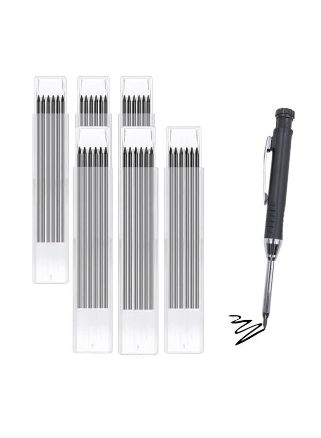 TuTuYa 36 Pencil Refill with 1 Solid Carpenter Pencil, 2.8mm Waterproof Carpenters Pencil Refills Replacement, Deep Hole Marker Pencil with Sharpener, for Architect &Carpenter Woodwork Construction Building - Image 1