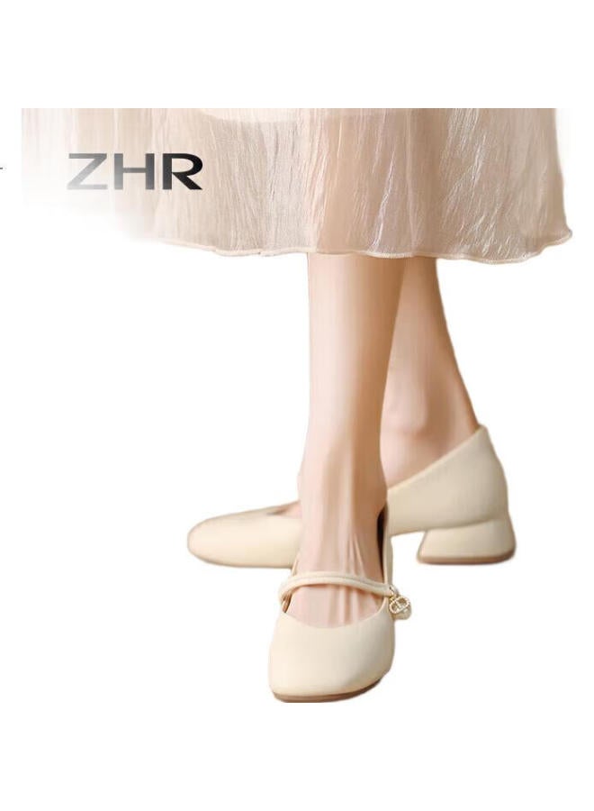 ZHR Women'S Single Shoes Shallow Mouth Chunky Heel Mary Jane Shoes Versatile Women'S Shoes Cg71 Beige (Classic) Size 35 - Image 2