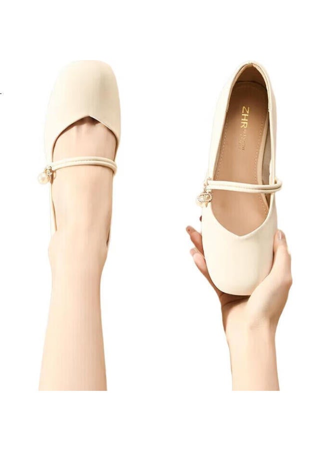 ZHR Women'S Single Shoes Shallow Mouth Chunky Heel Mary Jane Shoes Versatile Women'S Shoes Cg71 Beige (Classic) Size 35 - Image 1