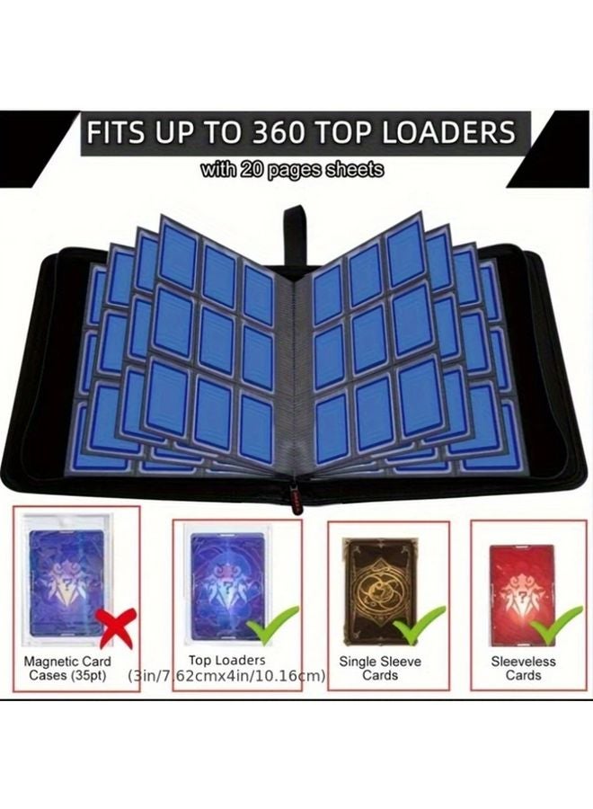 9 جيب 360 حافظة بطاقات سوداء من جلد صناعي 20 صفحة مزدوجة الجوانب تتسع لبطاقات التداول 3x4 - Image 4