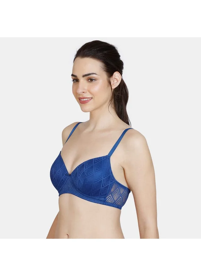 zivame Zivame Textured Padded Non-Wired Bra with Hook and Eye Closure