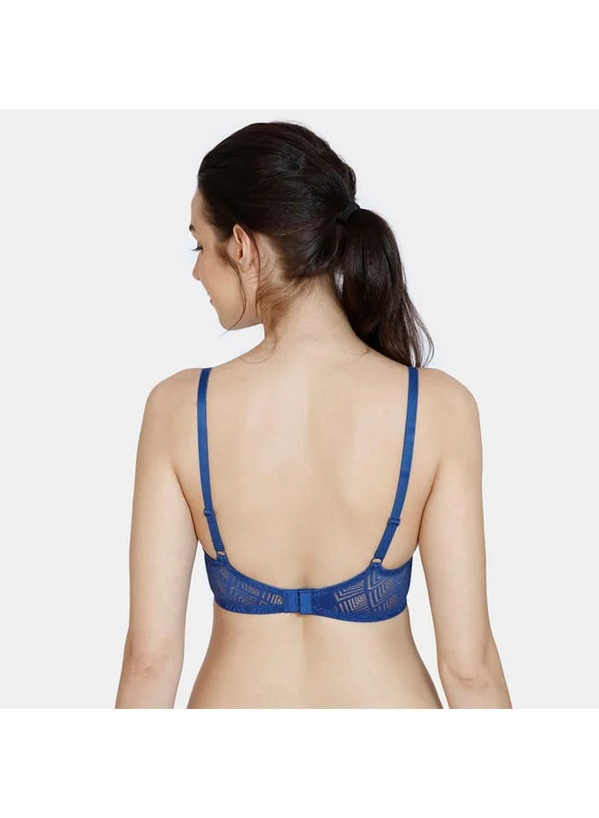 zivame Zivame Textured Padded Non-Wired Bra with Hook and Eye Closure