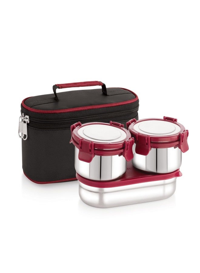 Maxfresh Stainless Steel Royal 3Pcs Lunch Box Tiffin Carrier with Pouch Bag for School and Office - Image 1