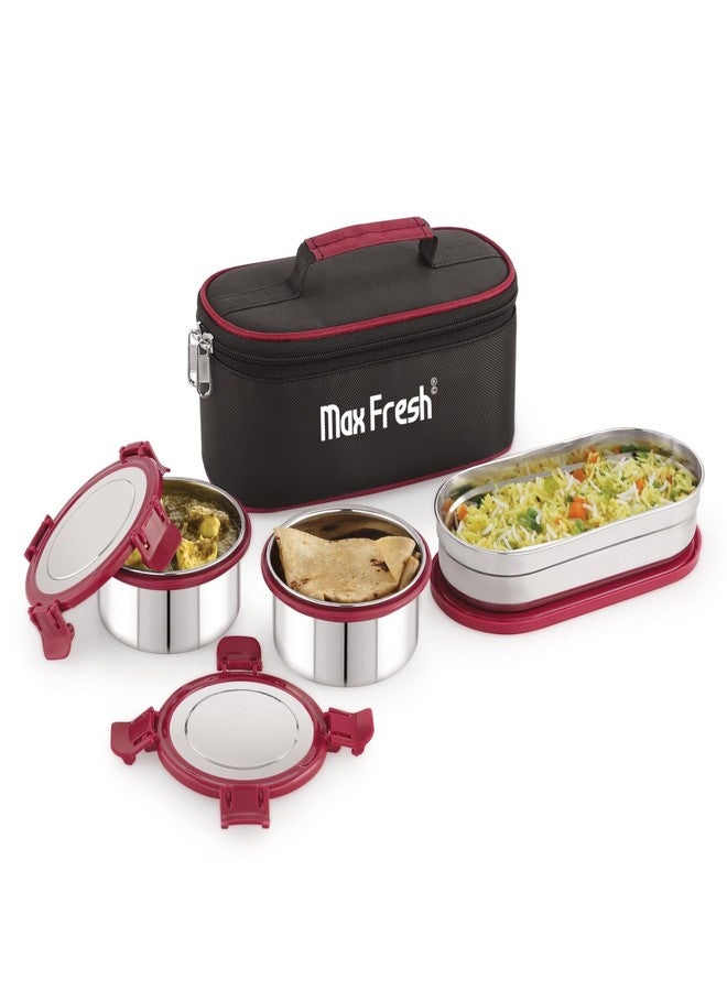 Maxfresh Stainless Steel Royal 3Pcs Lunch Box Tiffin Carrier with Pouch Bag for School and Office - Image 2