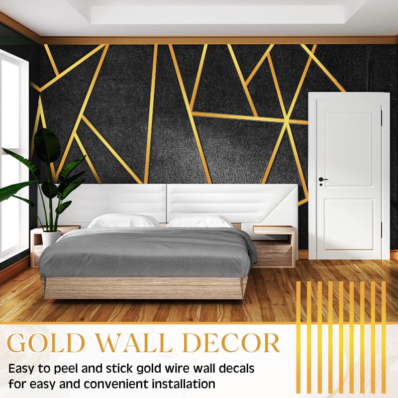 Hoolerry Hoolerry 24 Pcs 70.8 x 1.2 Inch Metallic Line Wall Decals Peel and Stick Adhesive Tile Stickers Washi Tape Wall Tape Mirror Tape Graphic Tape for Home Wall Crafts Decoration (Gold)  - Image 4