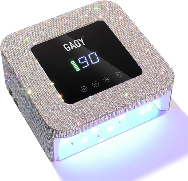 مصباح أظافر UV LED اللاسلكي GAOY للأظافر الجل، ضوء UV قابل لإعادة الشحن، مجفف أظافر احترافي مع 4 مؤقتات، مستشعر تلقائي ووضع حساس للتجفيف السريع، ألماس AB