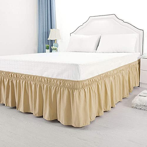 YRM Bedding's Beige Bed Skirt Wrap Around 600 Microfiber with Easy Fit with 15 Inch Tailored Drop Shrinkage and Fade Resistant with Microfiber 15 Bed Skirt Twin Size 39 x 80 - Image 1