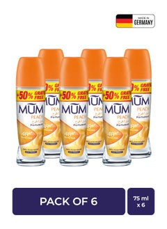 MUM Deodorant Roll-on - Peach, 48-Hrs Protection, Quick Drying Formula For All Skin Type, Pack of 6, 75ml Each  - Image 1