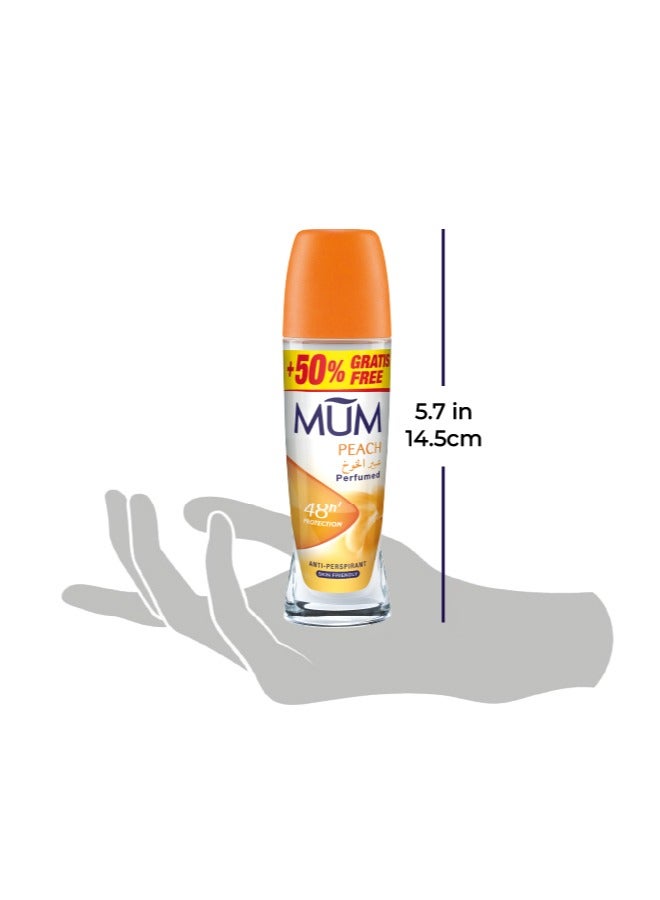 MUM Deodorant Roll-on - Peach, 48-Hrs Protection, Quick Drying Formula For All Skin Type, Pack of 6, 75ml Each - Image 3