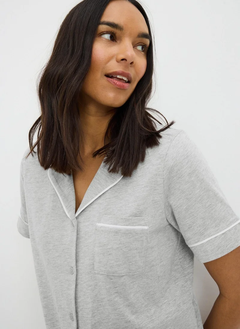 ماتلان طقم بيجامة رمادي تقليدي بأكمام قصيرة