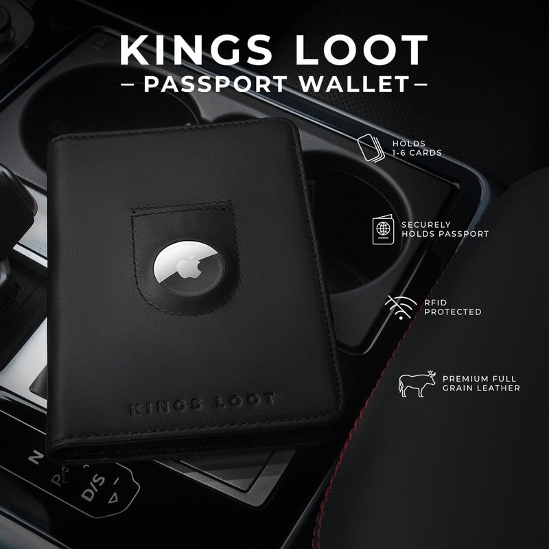 Kings Loot Passport Holder Wallet â€“ RFID Blocking Leather Travel Wallet with Built-in Airtag Holder â€“ Holds 1-6 Cards & Passport â€“ Easy Pull Tab â€“ Slim & Stylish Wallets (Midnight Black) - Image 2